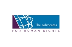 [ai] Logo of The Advocates for Human Rights featuring a blue background with a stylized globe outline and the text in white and purple.